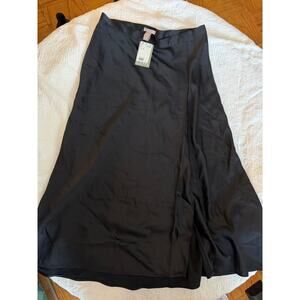 H&M Black Satin Style Wrap/Slit Ankle Skirt, BNWT, US 14